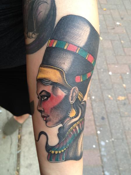 Gary Dunn - colored isis goddess statue tattoo, Gary Dunn Art Junkies tattoo